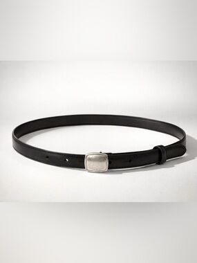 Leather Slim Belt with Silver Square Buckle, M, 27-31, black, GUC
